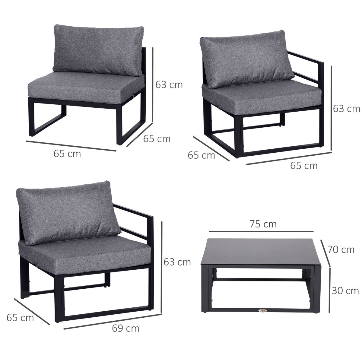 6-Piece Outdoor Sectional Sofa Set with Coffee Table, Aluminum Frame, Cushions, Tempered Glass Tabletop