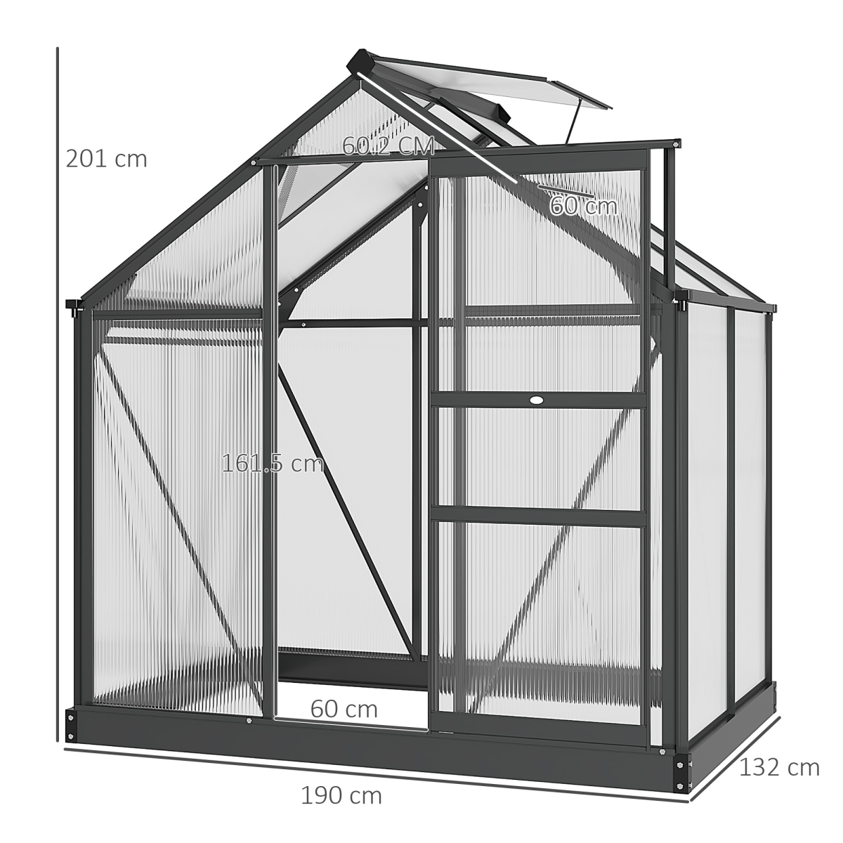 Outsunny 6 x 4ft Aluminium Polycarbonate Walk-In Greenhouse with Sliding Door