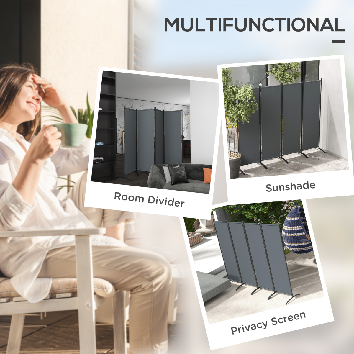 Outsunny 360° Foldable Outdoor Privacy Screen, Dark Grey