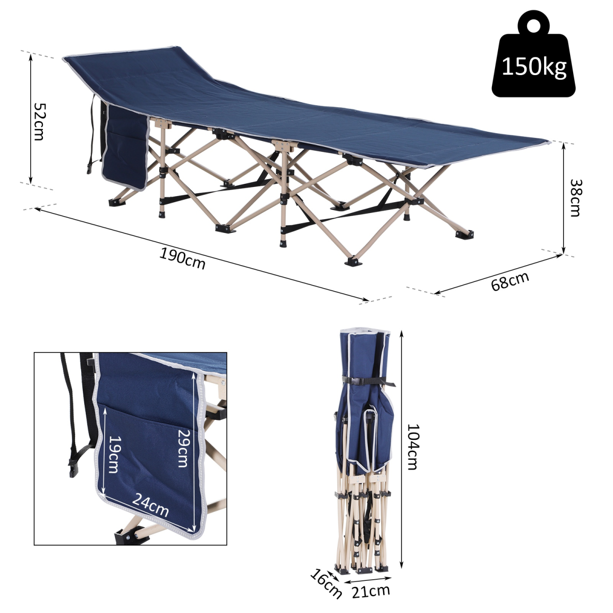 Portable Folding Camping Cot with Carry Bag, Blue