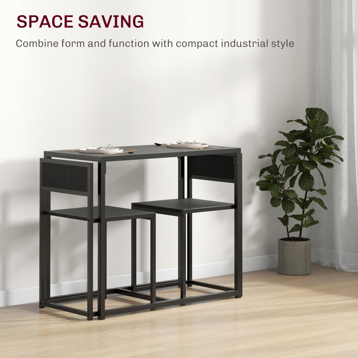 HOMCOM 3-Piece Industrial Dining Table Set with Stools, Steel Frame