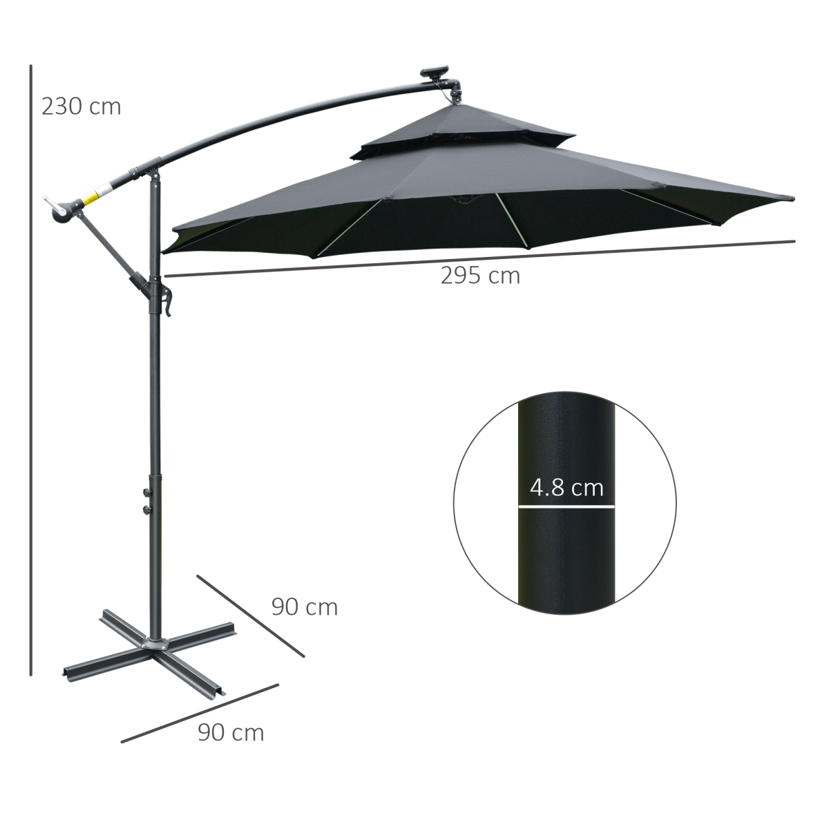 Outsunny 3m Offset Cantilever Parasol with Solar LED Lights, Black