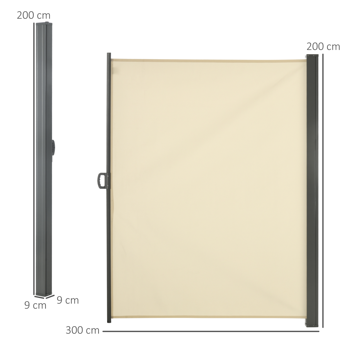 Outsunny 3 x 2m Retractable Side Awning Privacy Screen - Cream