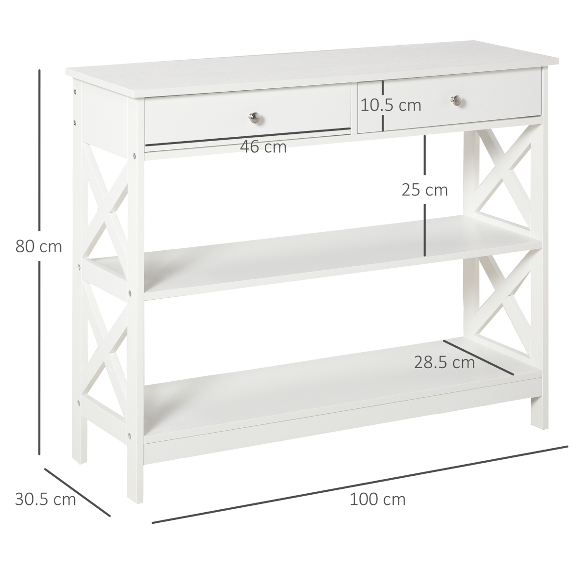HOMCOM White Console Table with 2 Drawers, Shelves and Flat Top