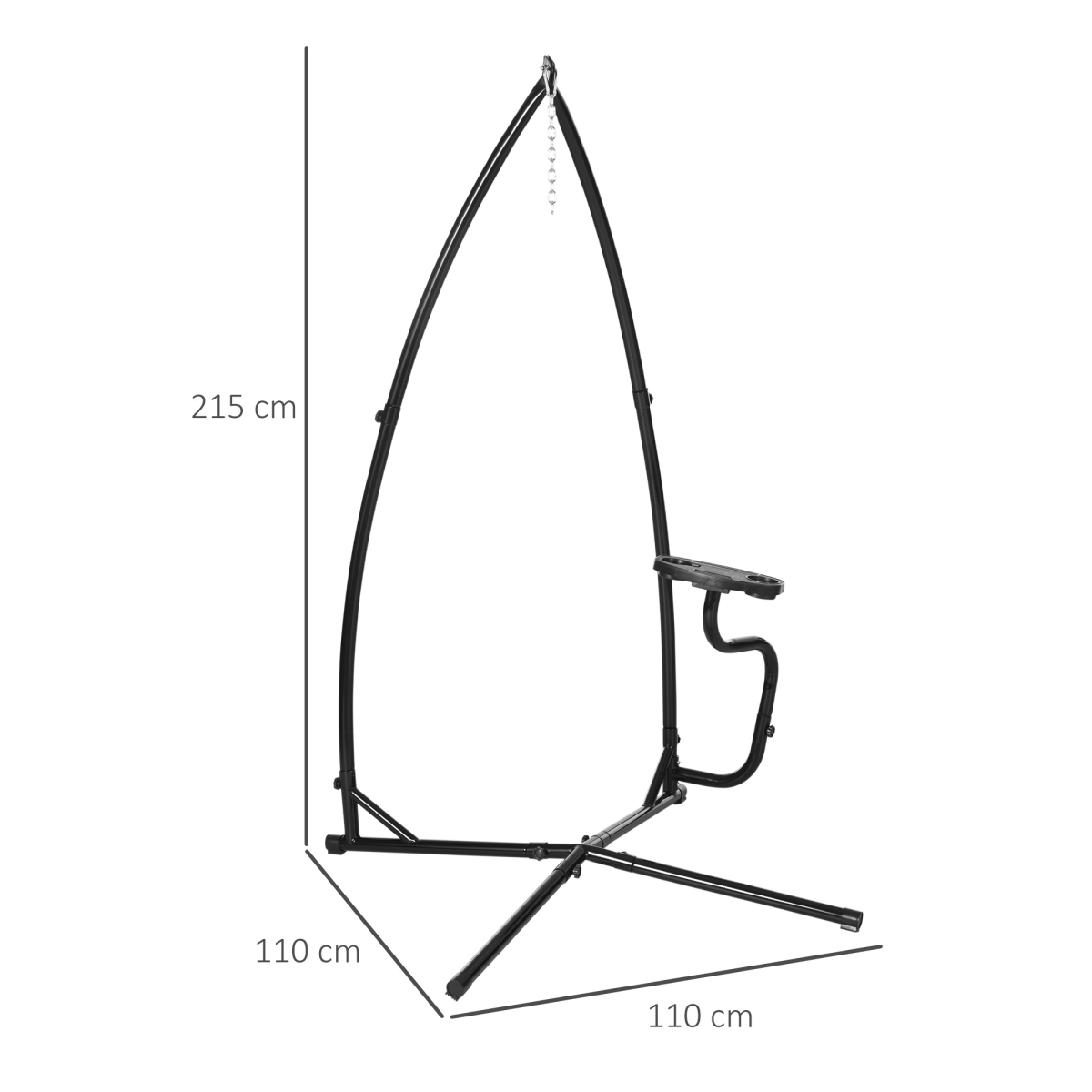 Outsunny Hammock Chair Stand with Side Table, Heavy Duty Metal C-Stand for Indoor or Outdoor Use