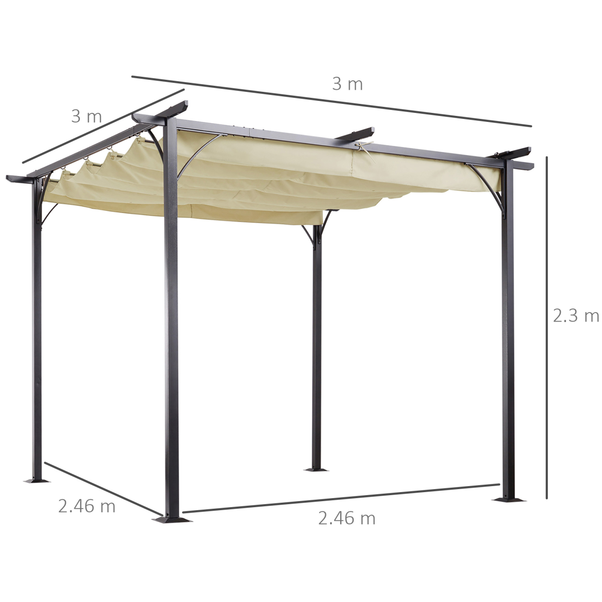 3x3m Outdoor Metal Pergola with Retractable UV-Resistant Canopy for Garden and Patio