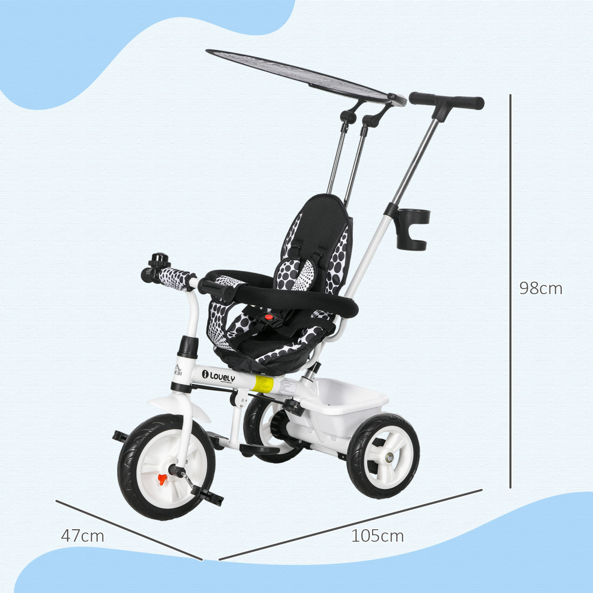 HOMCOM 6-in-1 Kids Tricycle with Removable Push Handle, White