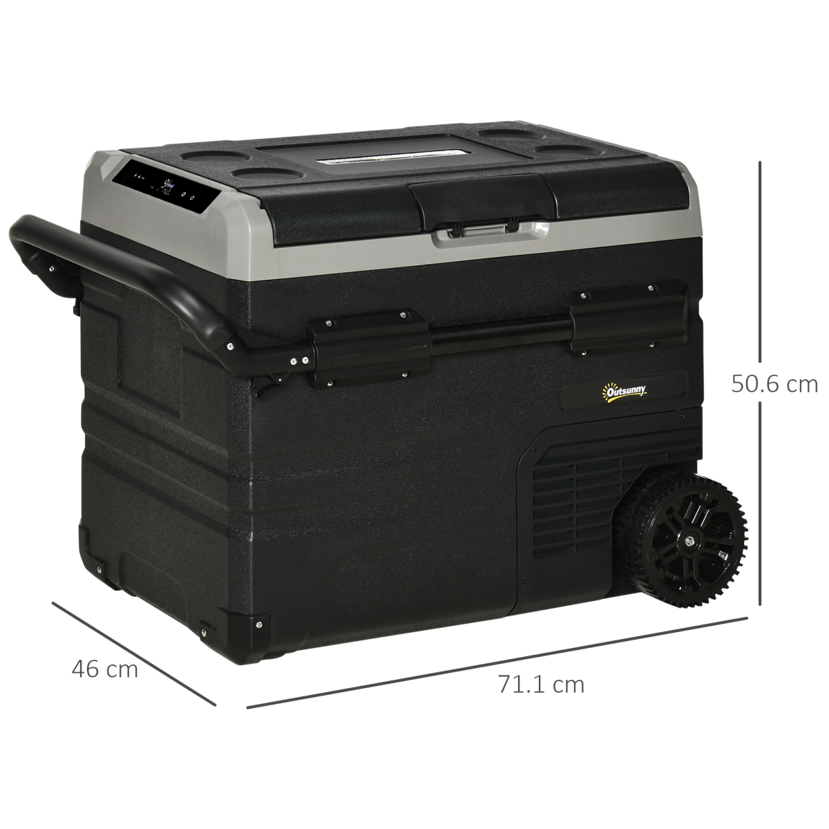 Outsunny 50L 12V Portable Car Refrigerator Freezer with LED Light and Wheels