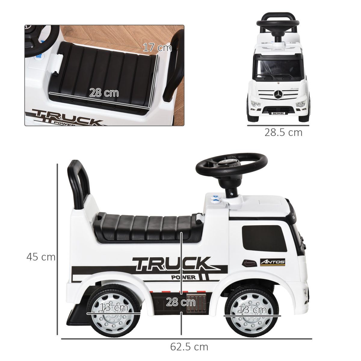HOMCOM 3-in-1 Licensed Mercedes Ride-On Push Car with Under-Seat Storage for 12-36 Months White