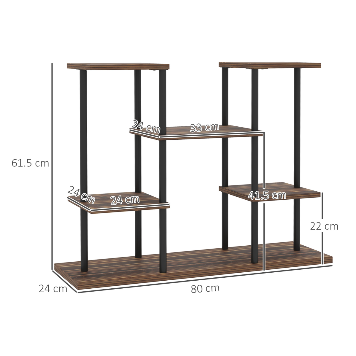Outsunny 4-Tier Metal and Fir Wood Flower Shelf Display Rack, 6 Shelves, Black Carbonised Finish