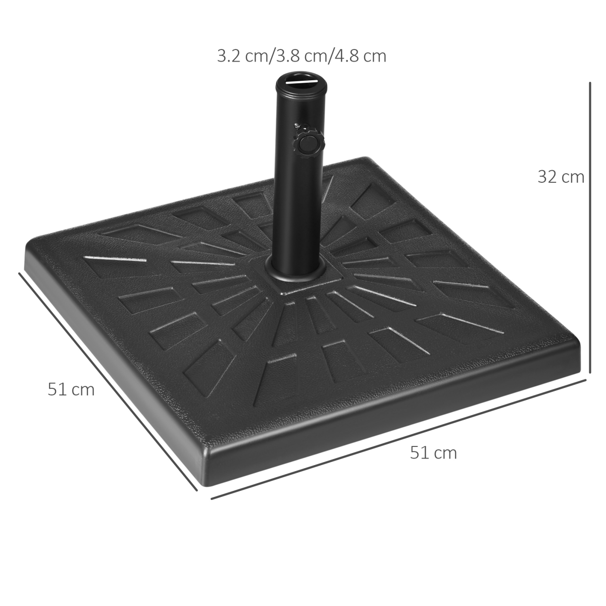 Outsunny 19kg Square Resin Garden Parasol Base for Poles of 32mm, 38mm, 48mm
