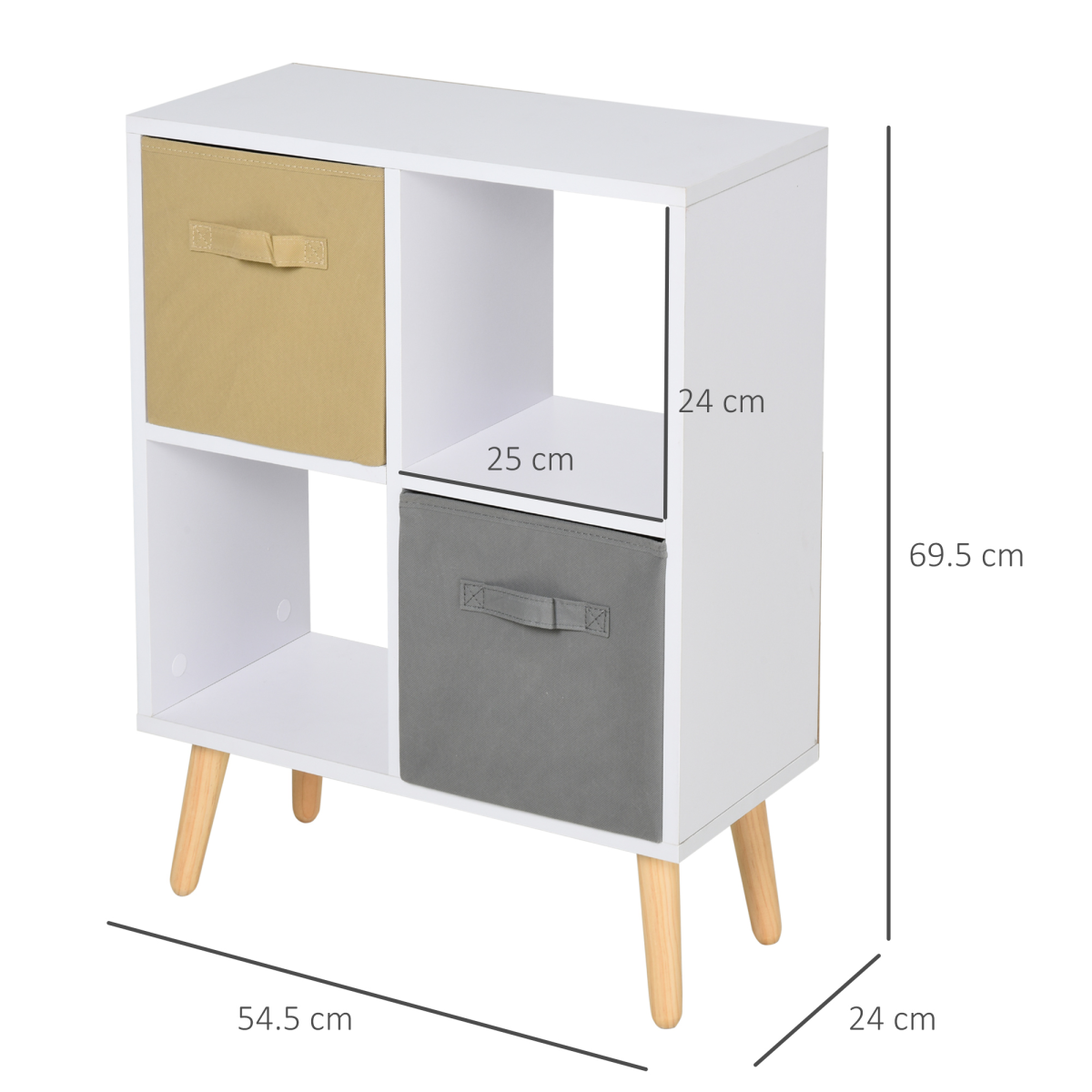 Freestanding 4-Cube Storage Cabinet Bookcase with 2 Fabric Drawers