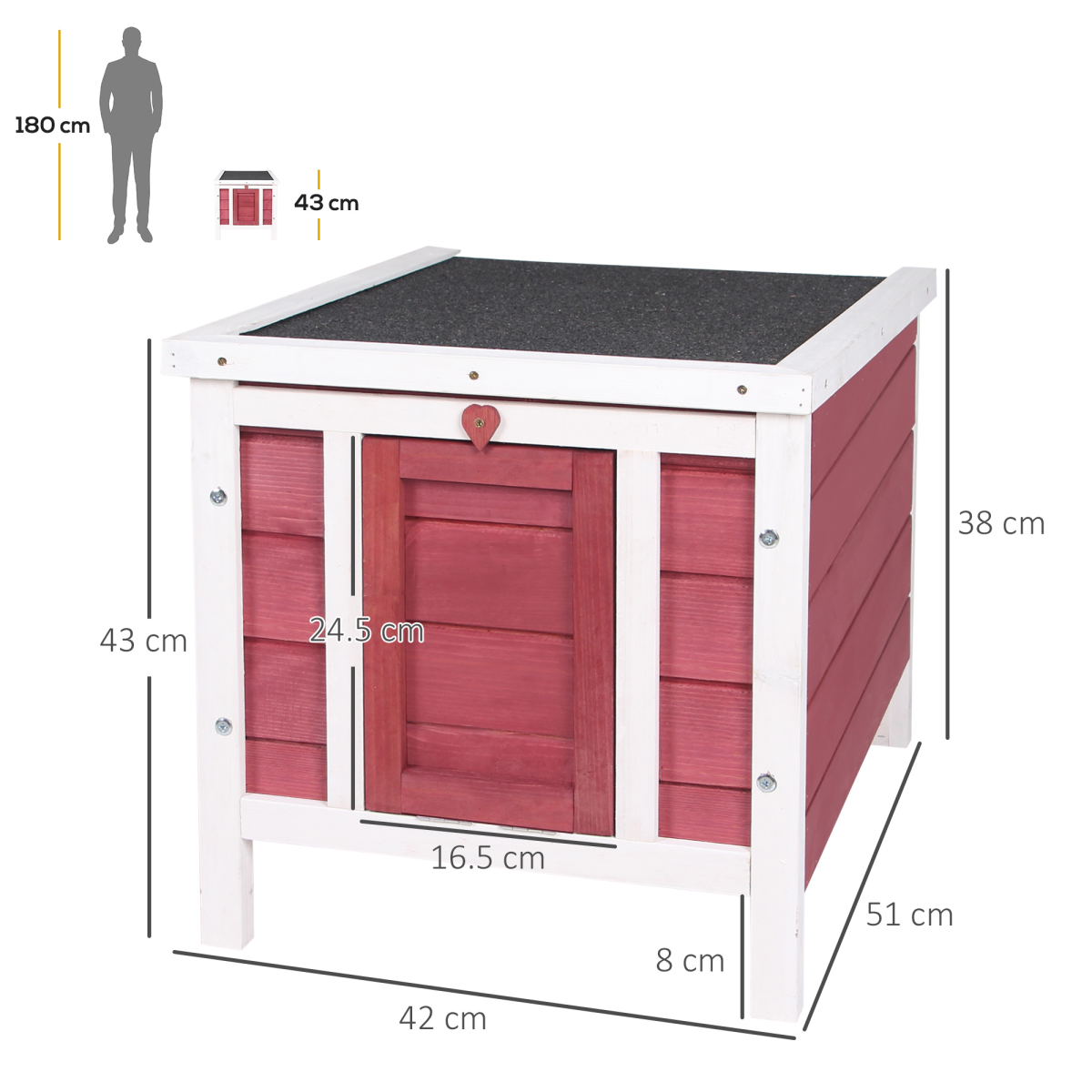 PawHut Wooden Rabbit Hutch with Front Ramp, Openable Roof and Locks, Red