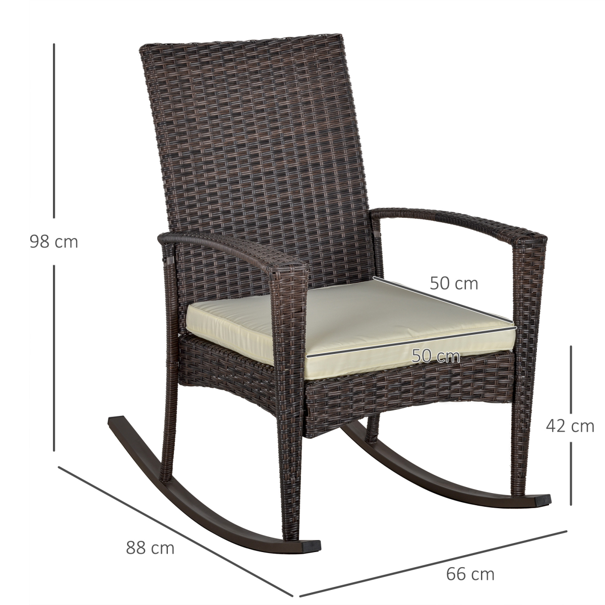 Outsunny Rattan Rocking Chair with Cushion, Brown/Beige