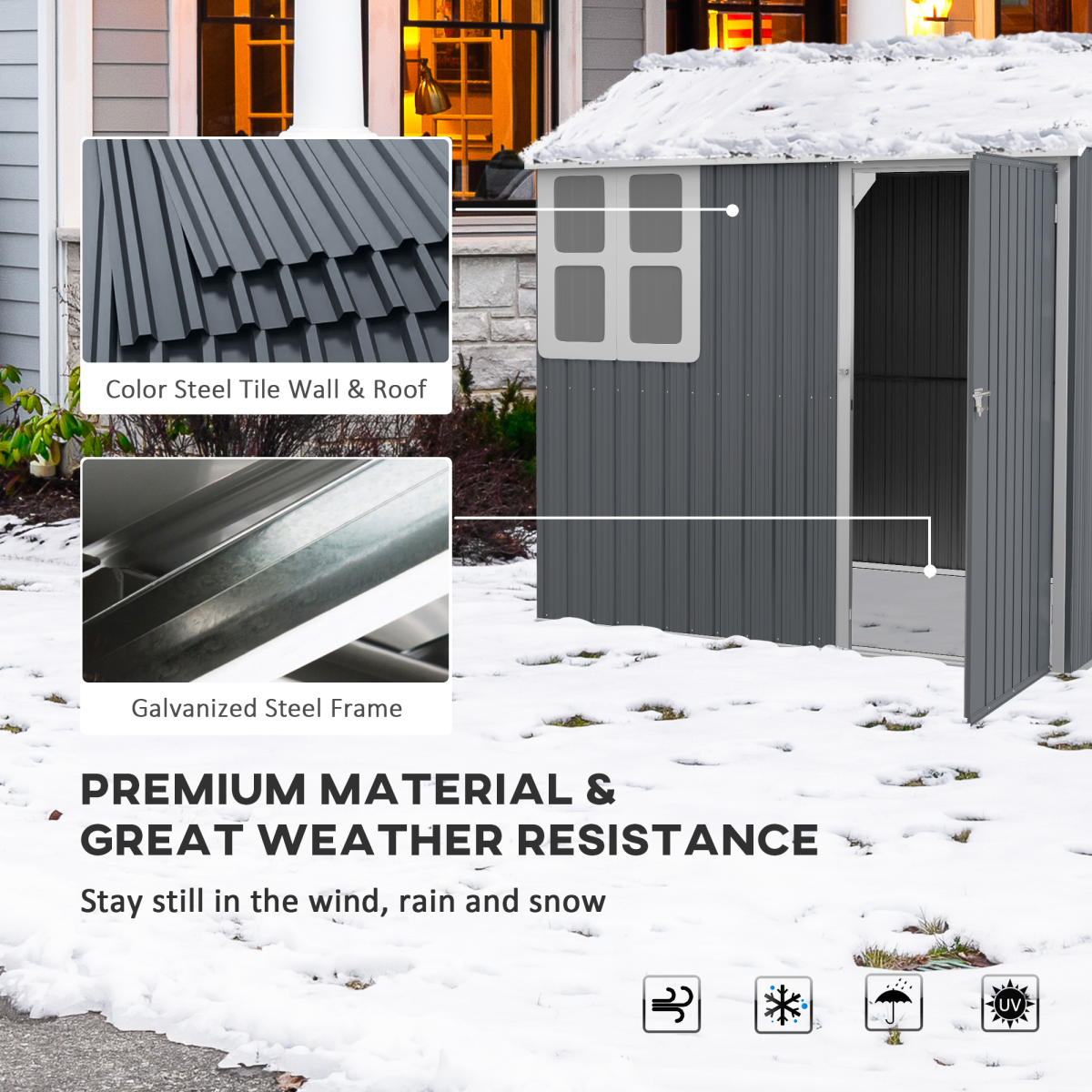 Galvanised Steel Outdoor Storage Shed 7x6ft with Window & Vents