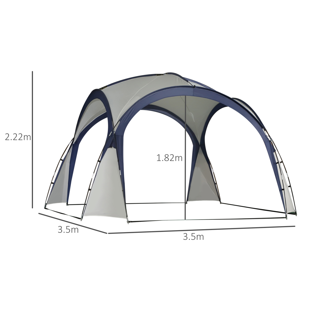 Outdoor 3.5 x 3.5 m Dome Gazebo Party Tent for Garden Events with Guy Ropes and Ground Pegs