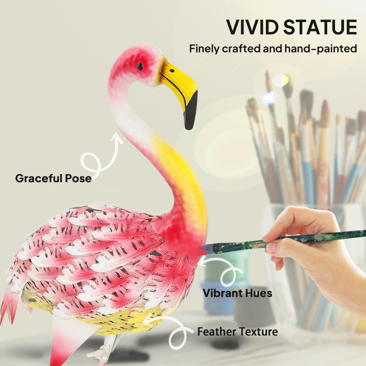 Outsunny Metal Flamingo Garden Ornament with Stakes