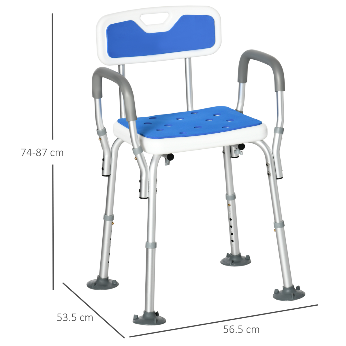 EVA Padded Adjustable Height Shower Stool with Back and Arms, 4 Suction Foot Pads