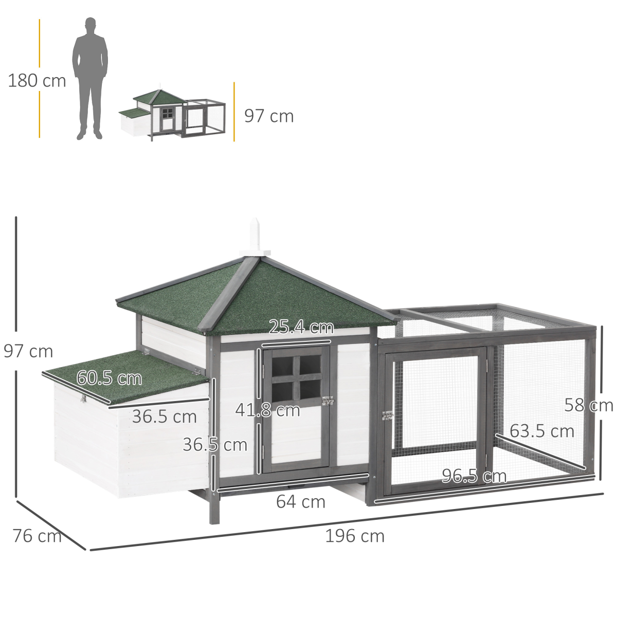 PawHut Wooden Chicken Coop with Nesting Box and Outdoor Run, Backyard Poultry Cage