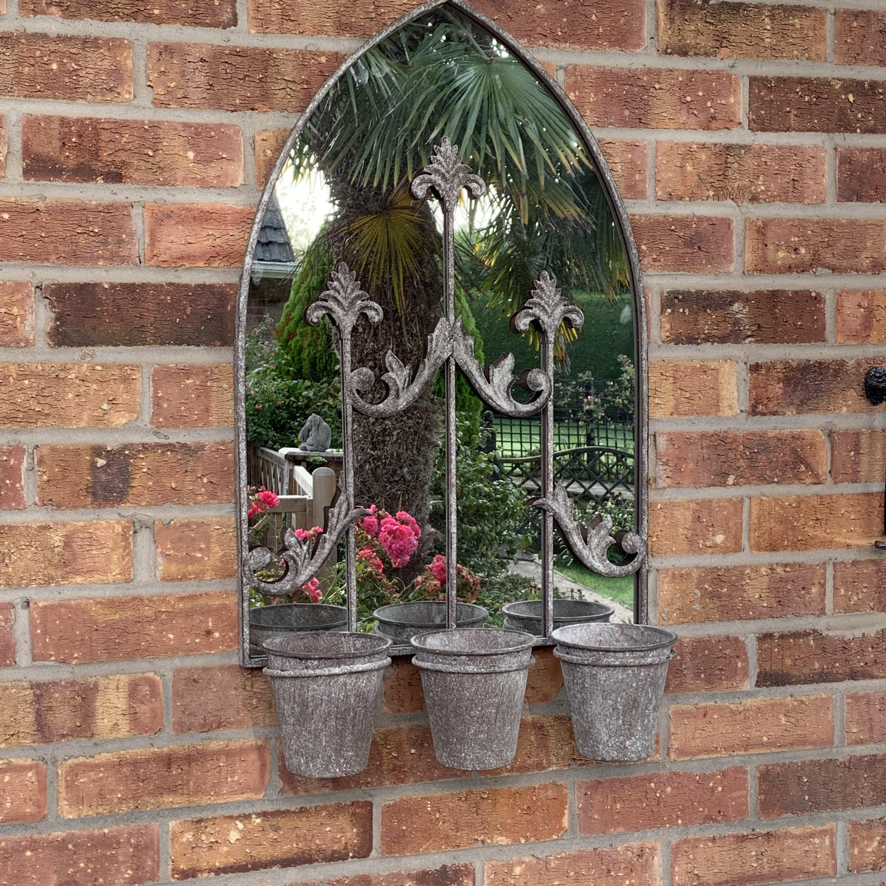 MSL Rusty Wall Mirror with Triple Planter, 60cm, Dark Grey, L15 x W45 x H78 cm