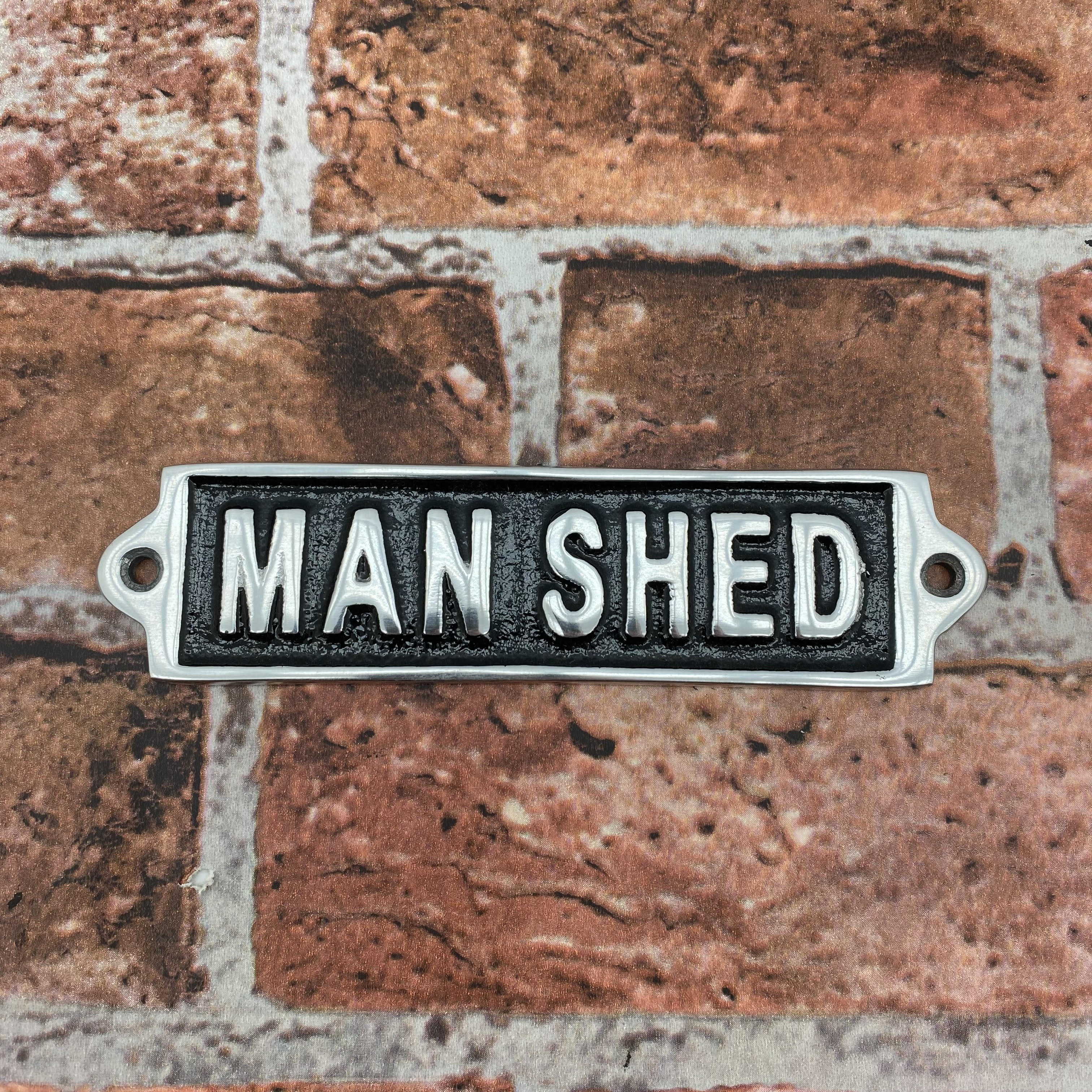 MSL 18cm Man Shed Metal Wall Sign, Small Slim Hand Finished Decor with Pre-Drilled Holes