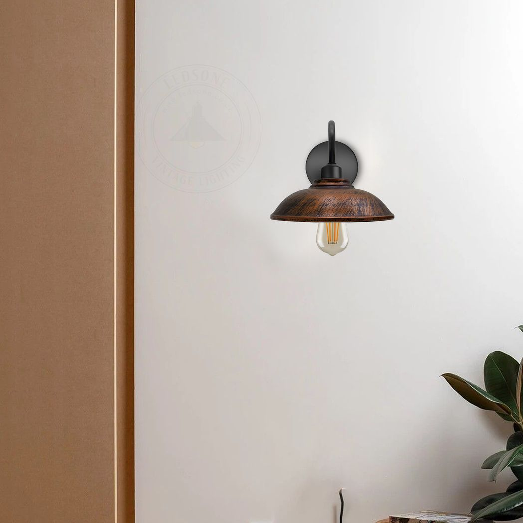 Brushed Copper Vintage Wall Light Fixture, E27 Hemisphere Shade