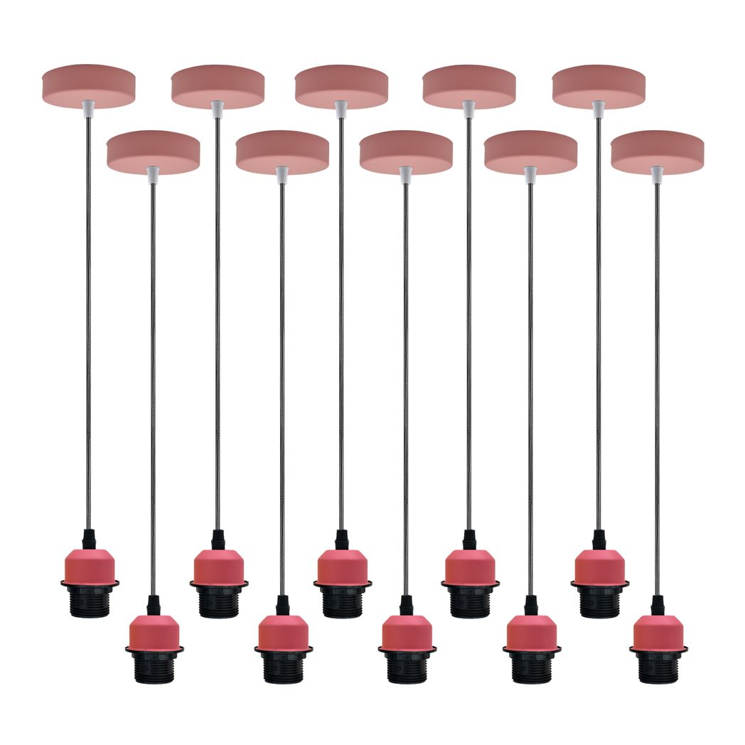 10 Pack Vintage Pink E27 Pendant Light Holders, 95cm Cable