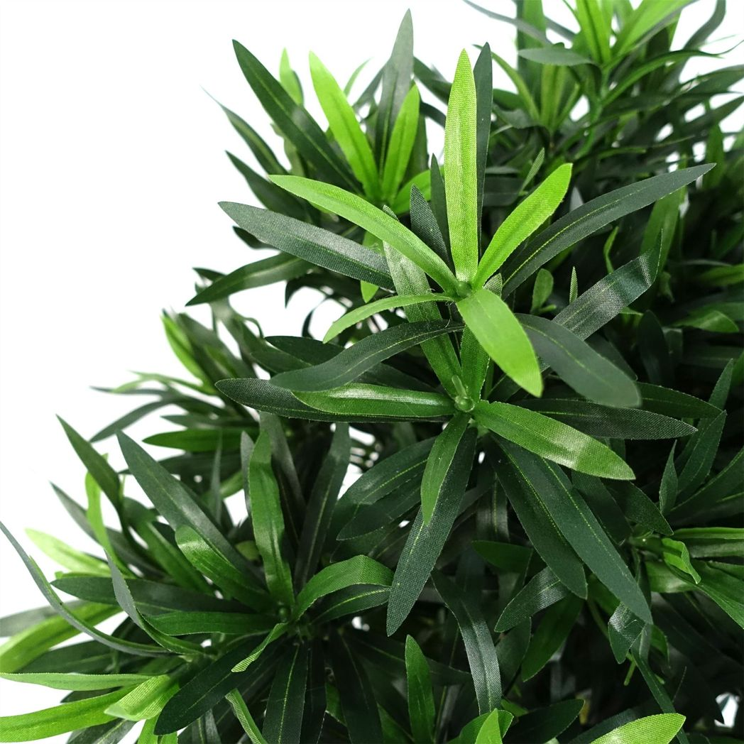 Leaf 40cm Podocarpus Bush Artificial Plant with Wood Trunk and Silk Leaves in Black Plastic Pot