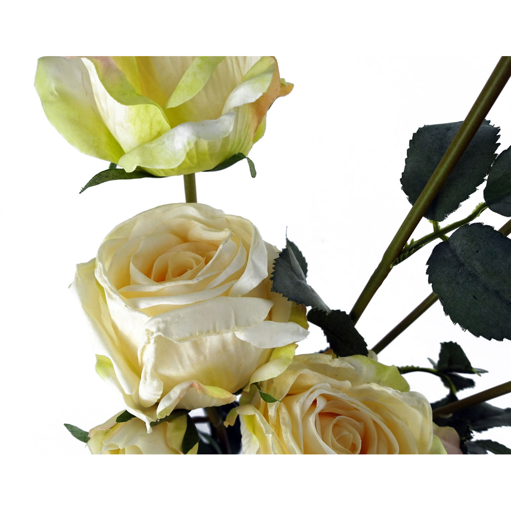 Leaf 60cm Cream Rose Artificial Flower Spray with 4 Flowers and 3 Buds
