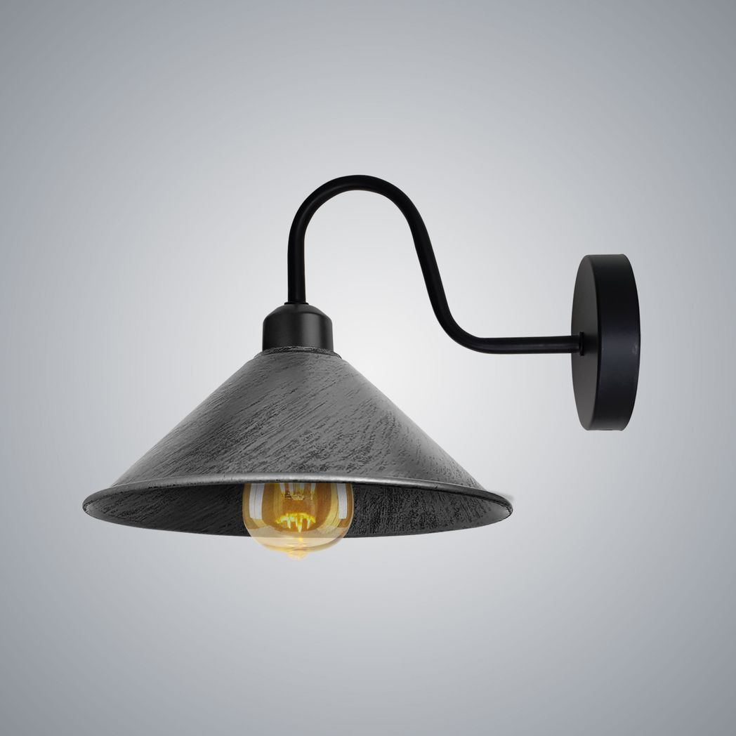 Brushed Silver and Black Vintage E27 Wall Sconce, Dimmable