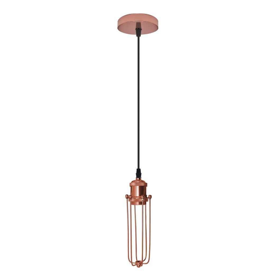 Single Rose Gold Ceiling E27 Pendant Light with Wire Cage, Industrial Vintage Hanging Lamp Fixture