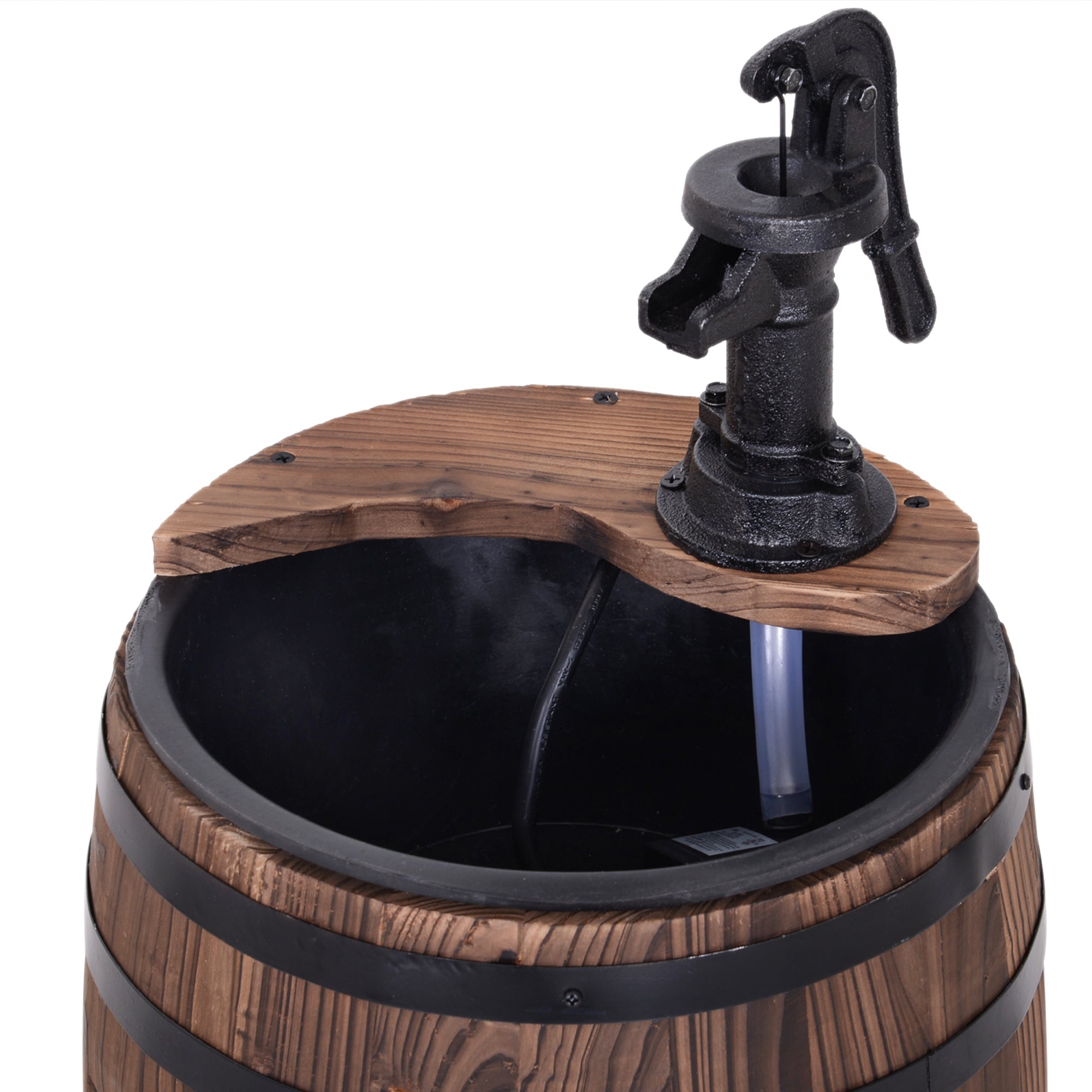Outsunny Retro Wood Barrel Water Pump Garden Fountain with Adjustable Flow