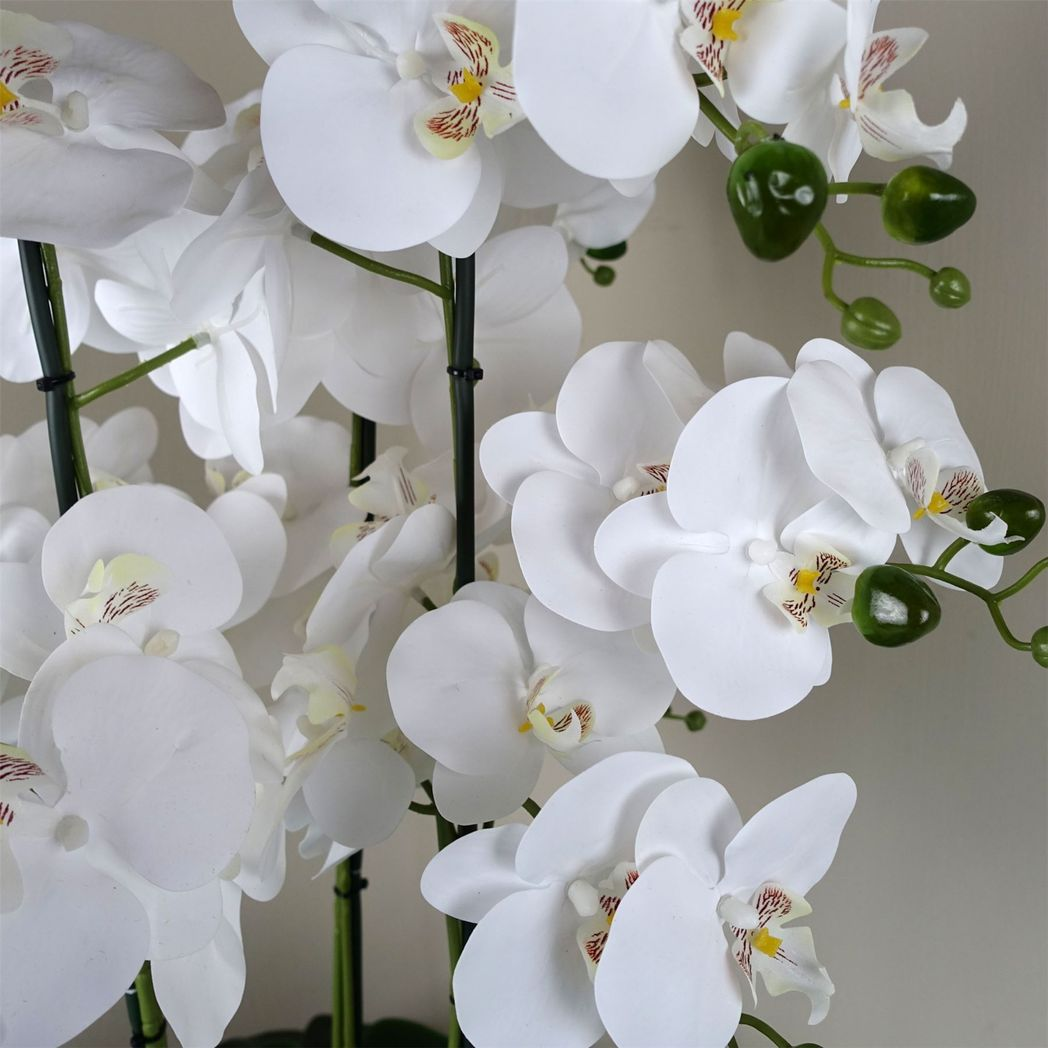 Leaf 50cm Artificial White Orchid with Glass Planter