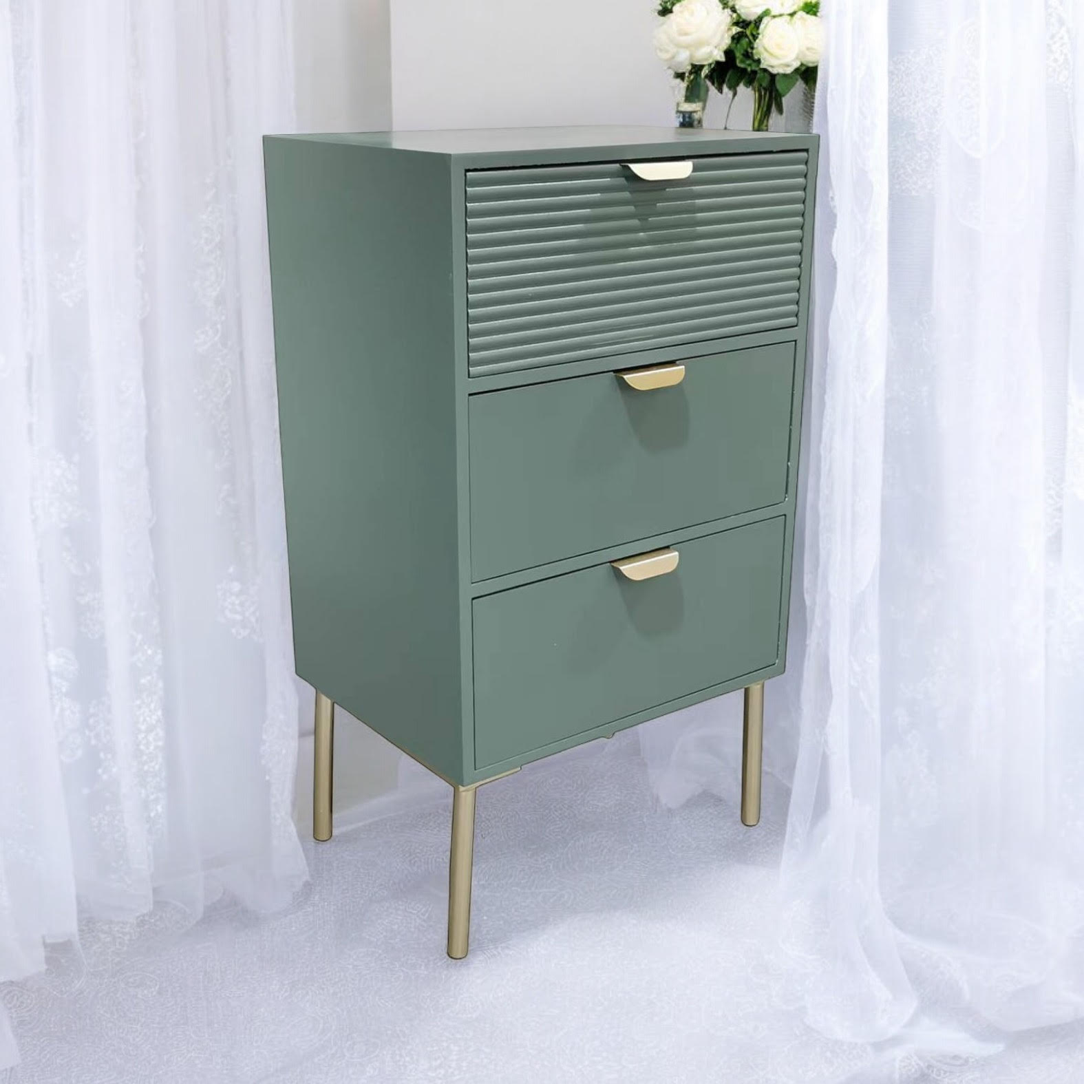 MSL 75cm Green Wooden 3 Drawer Chest of Drawers