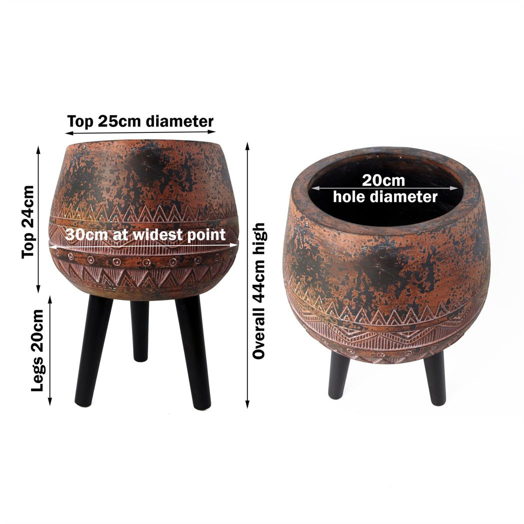 Leaf 44cm x 30cm Zaturn Planter Brown/Black with Legs, Fibreglass Composite, Rustic Finish