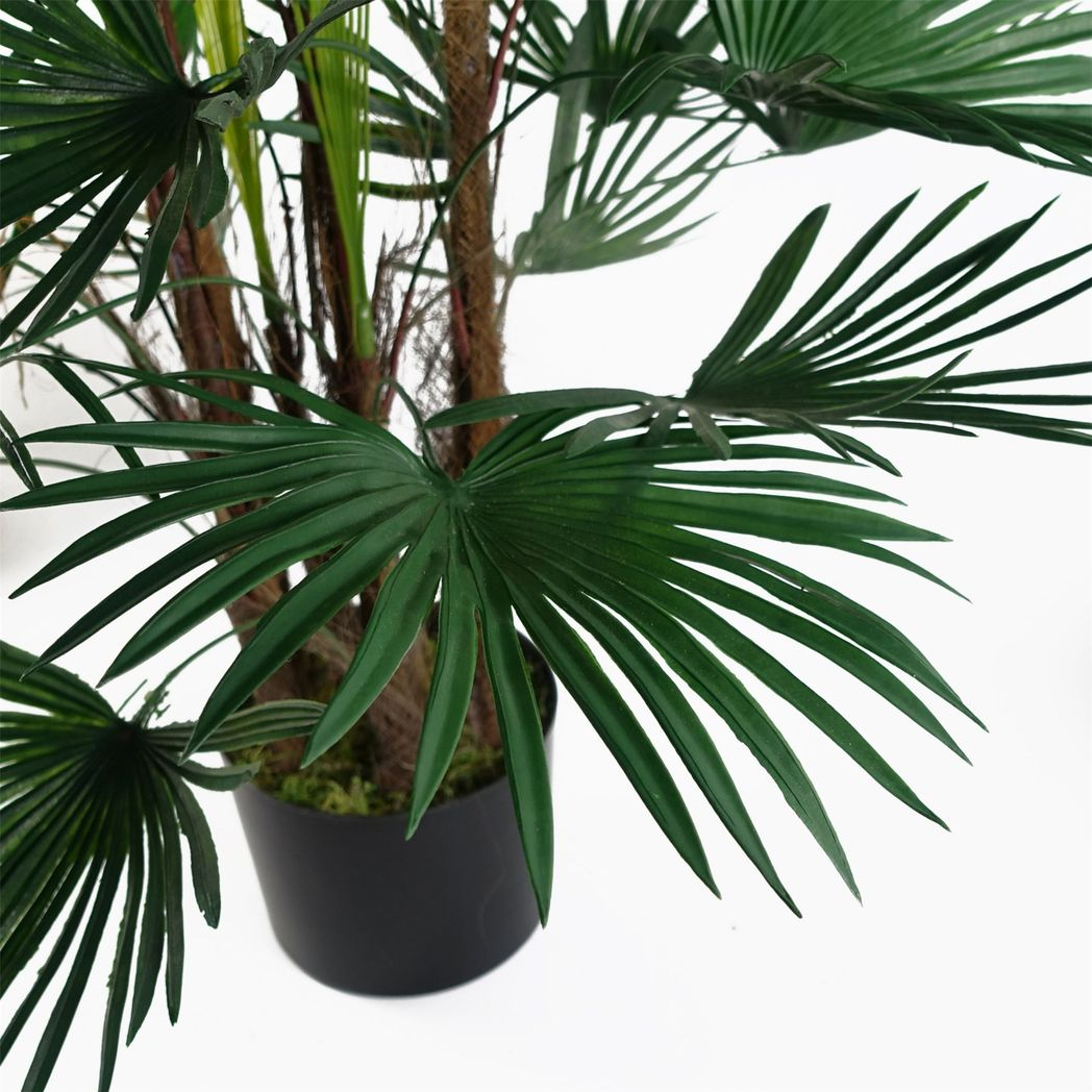 Leaf 120cm Artificial Fan Palm Tree in Weighted Black Pot