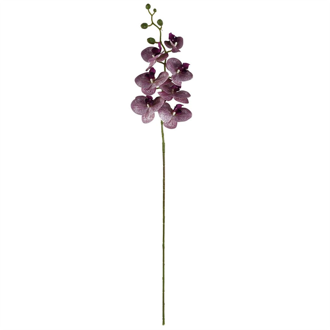 Leaf Pack of 6 Purple Phalaenopsis Orchid Artificial Flower Stems, 100cm Tall, 42 Flowers