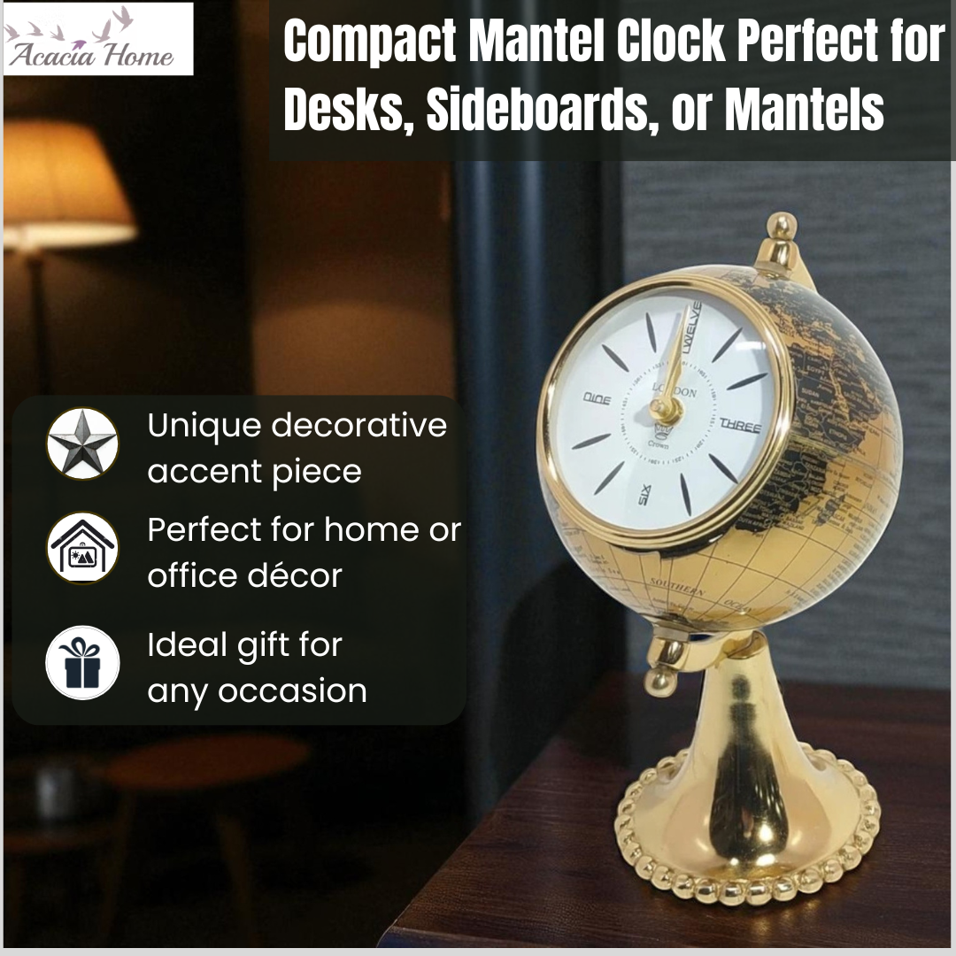MSL Hand Finished Table Clock with Globe Design, 1 AA Battery