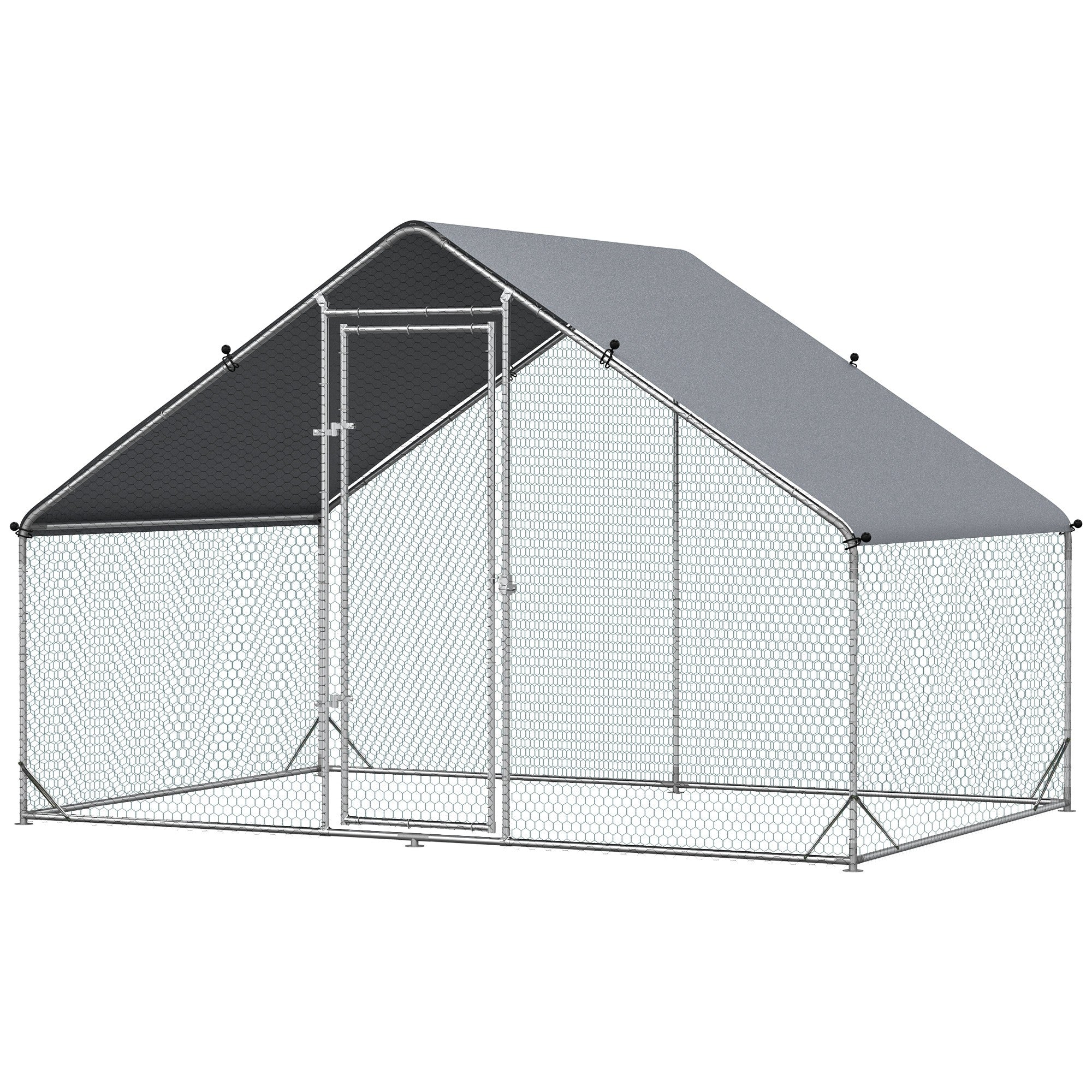 PawHut Walk-In Chicken Run Galvanized Steel Chicken Coop Hen House with Water-Resistant Cover