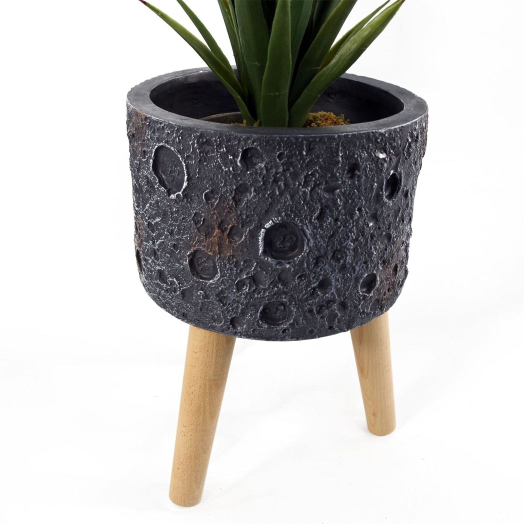 35cm x 24cm Large Lunar Black Fibreglass Composite Planter with Wooden Legs