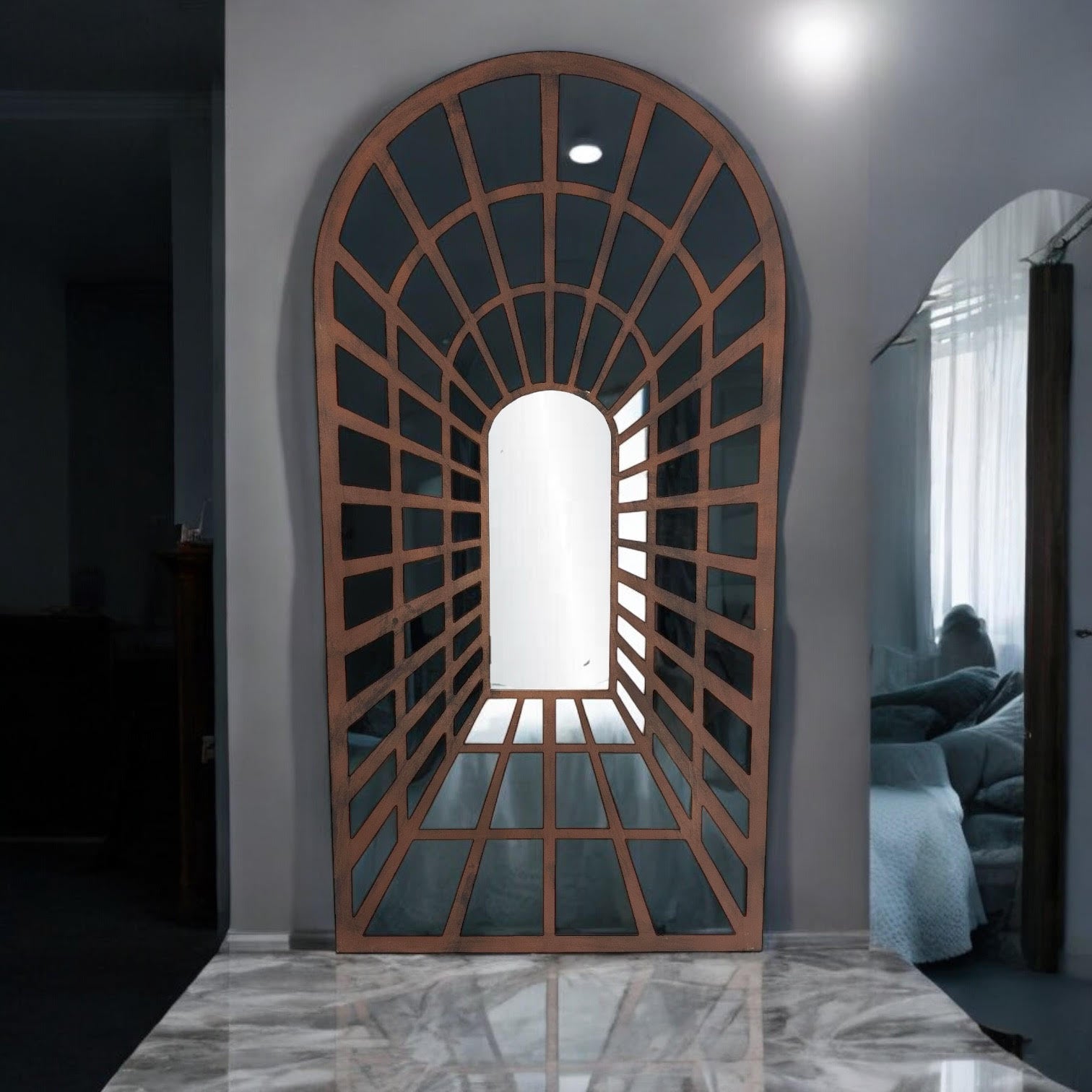 120cm Metal Window Wall Mirror, Indoor/Outdoor Decorative Garden Mirror with Hanging Hook