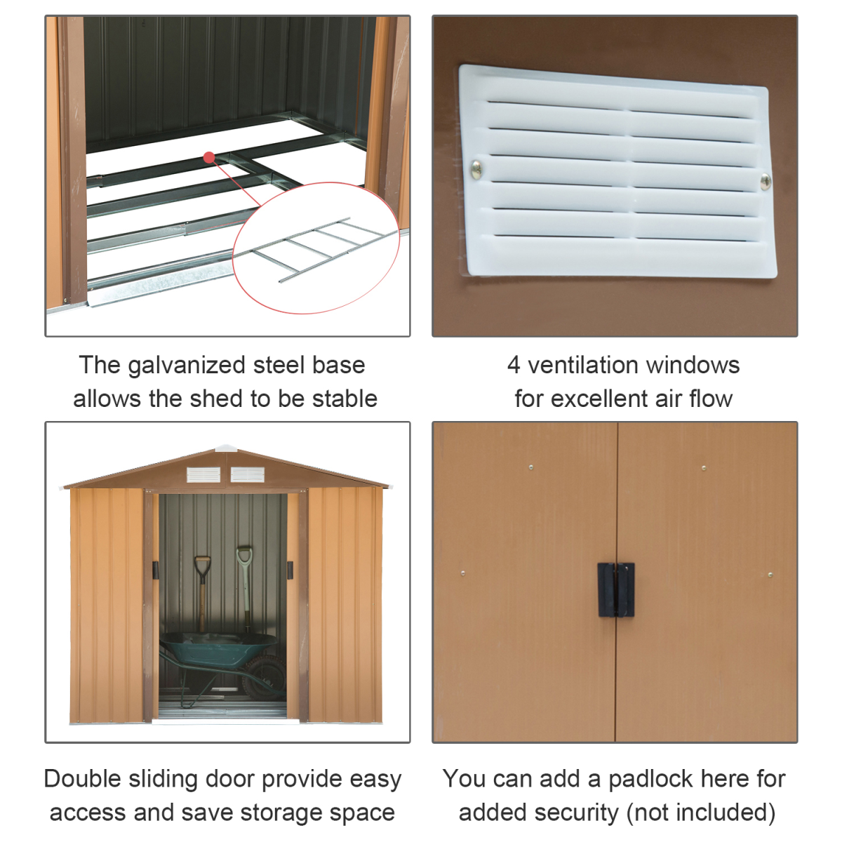 Outsunny 9 x 6 ft Metal Storage Shed, Khaki, with Sliding Double Doors, Ventilation and Floor Foundation