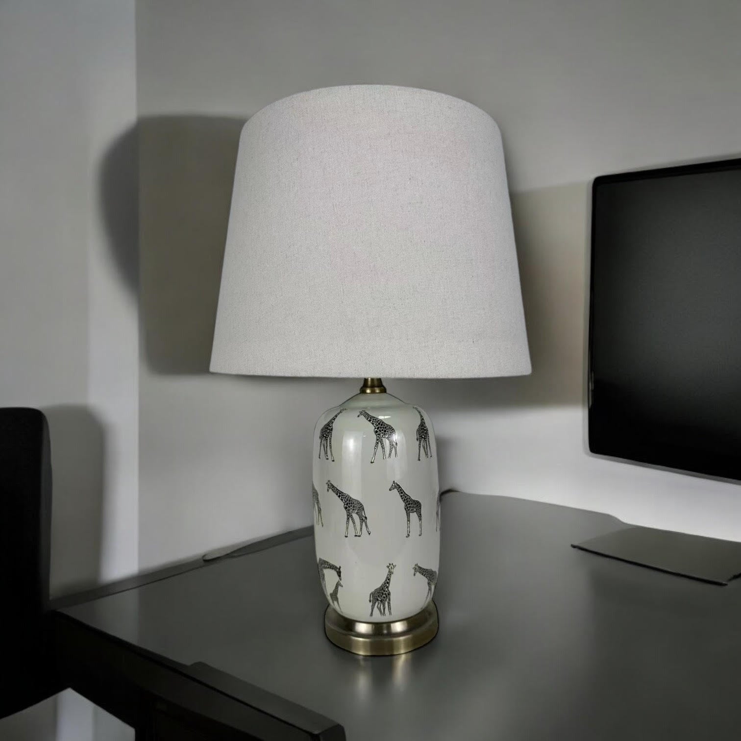 MSL 41cm Ceramic Table Lamp Base and Shade with Inline Rocker Switch, Double Insulated