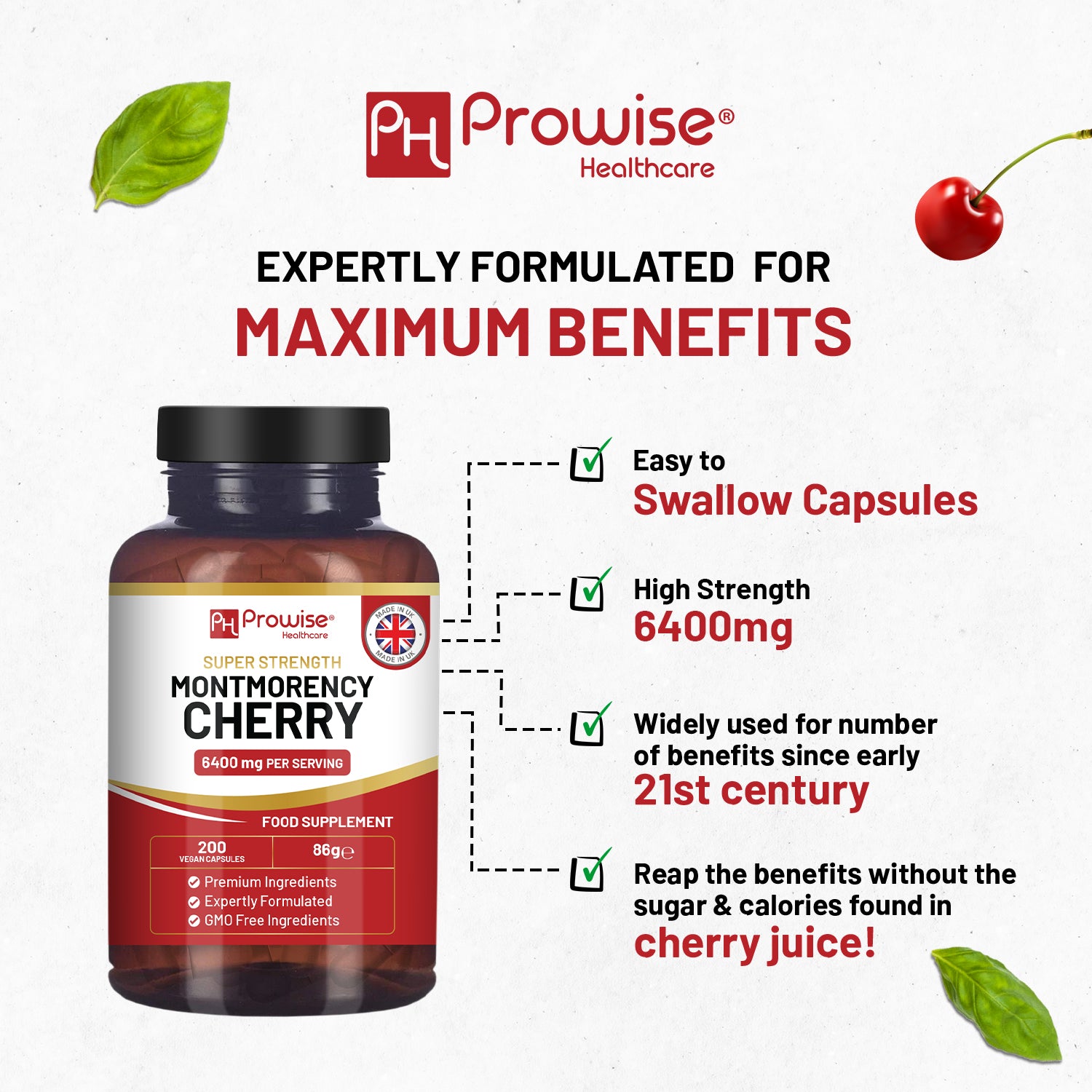 Prowise Healthcare Montmorency Cherry 6400mg, 200 Vegan Capsules