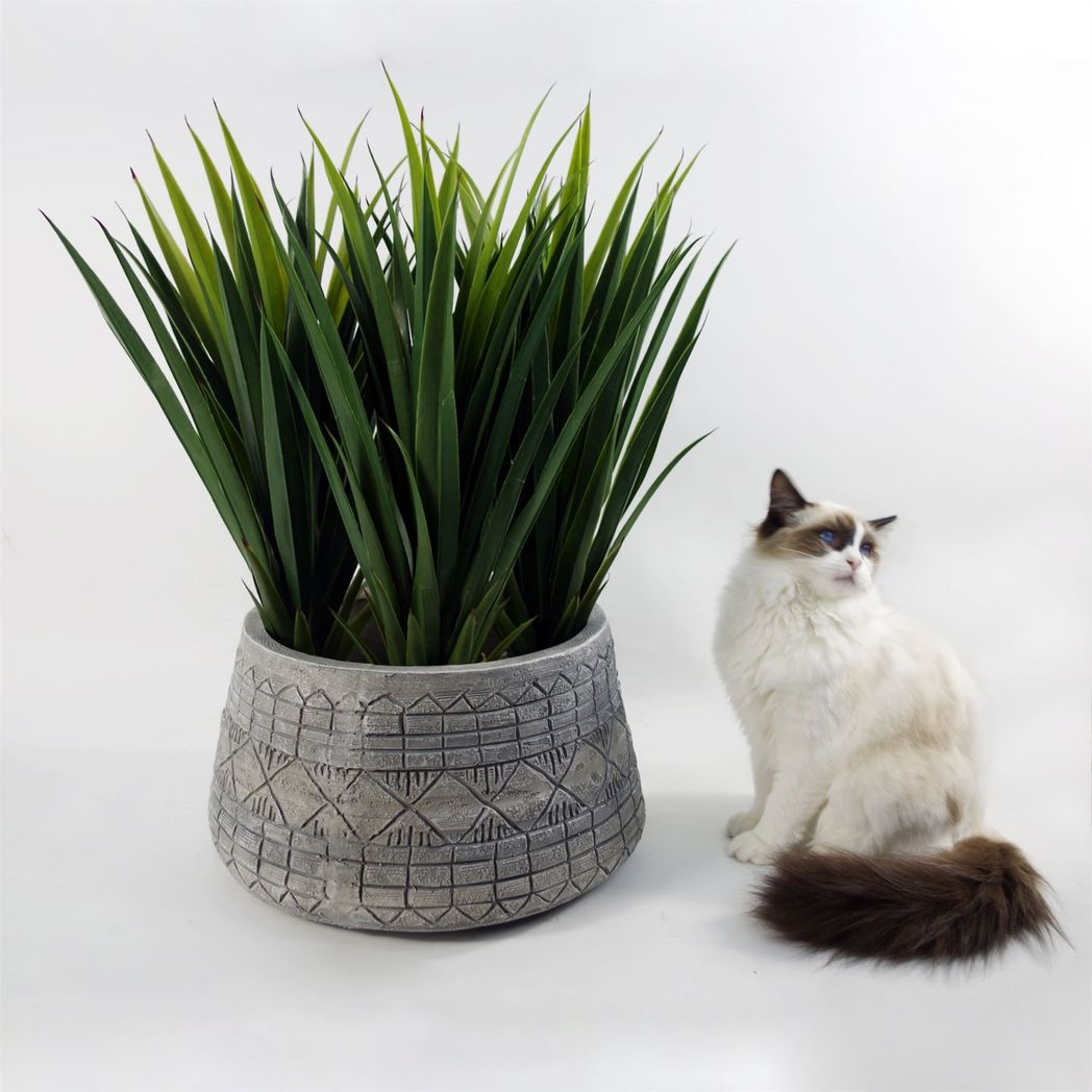 Leaf Large Grey Gliese Embossed Fibreglass Composite Planter, 37 x 37 x 22cm