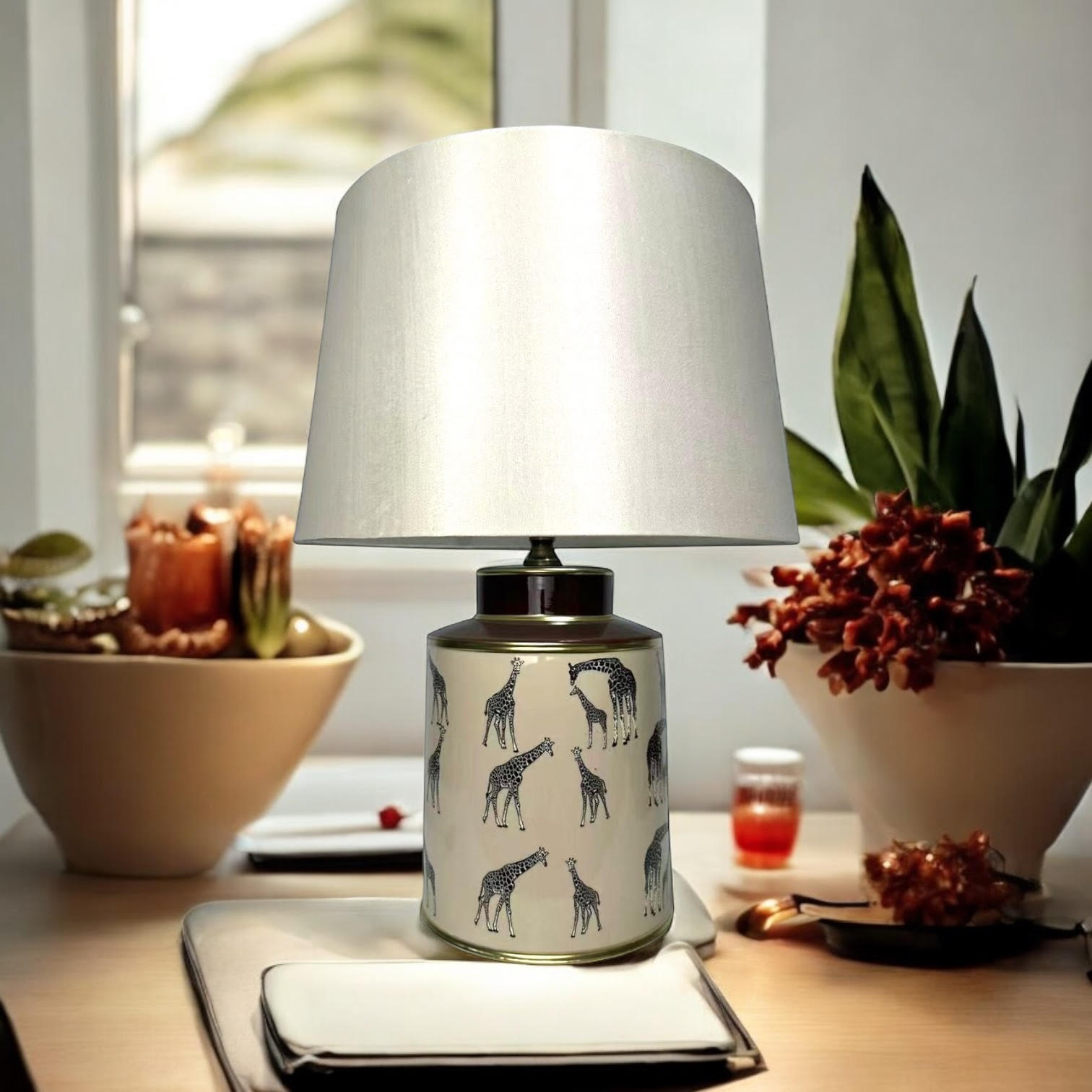 MSL 33cm Traditional Ceramic Table Lamp Base and Shade with Inline Rocker Switch, Double Insulated