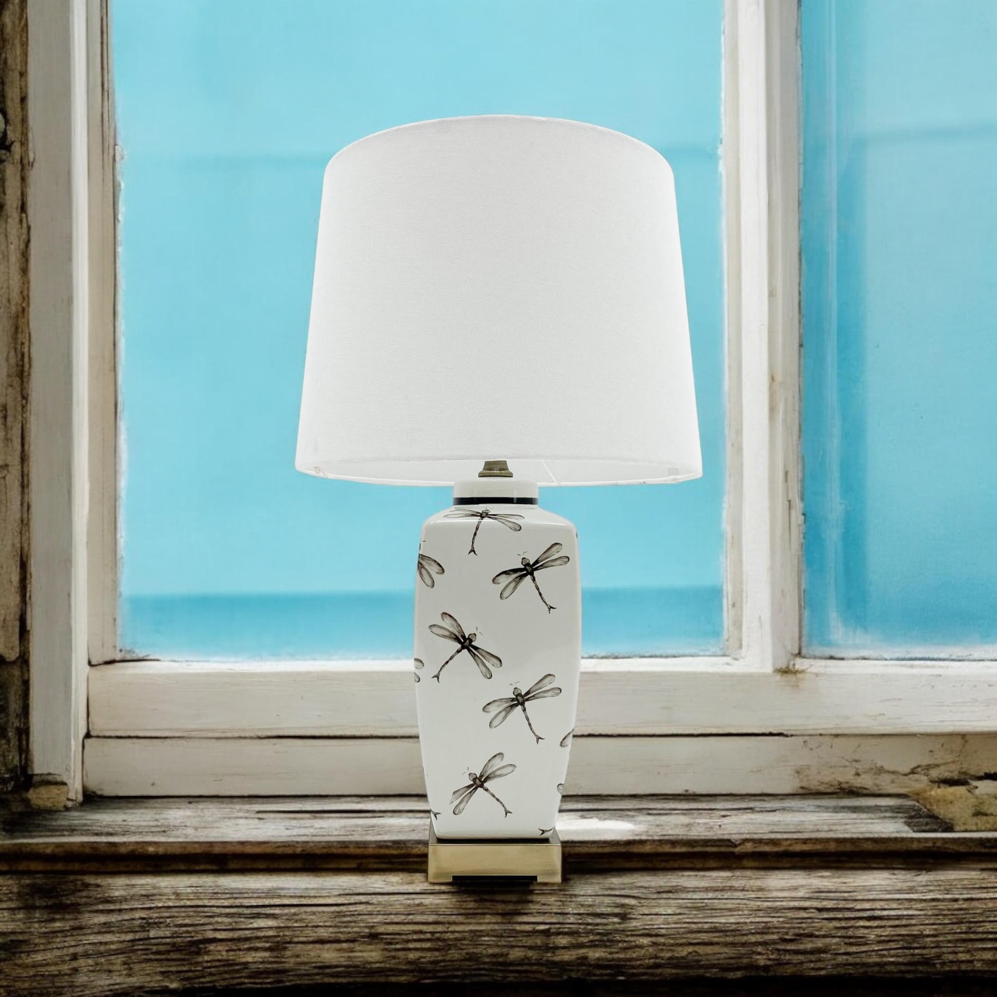 MSL 43cm Traditional Ceramic Table Lamp with Shade, Inline Rocker Switch, Double Insulated