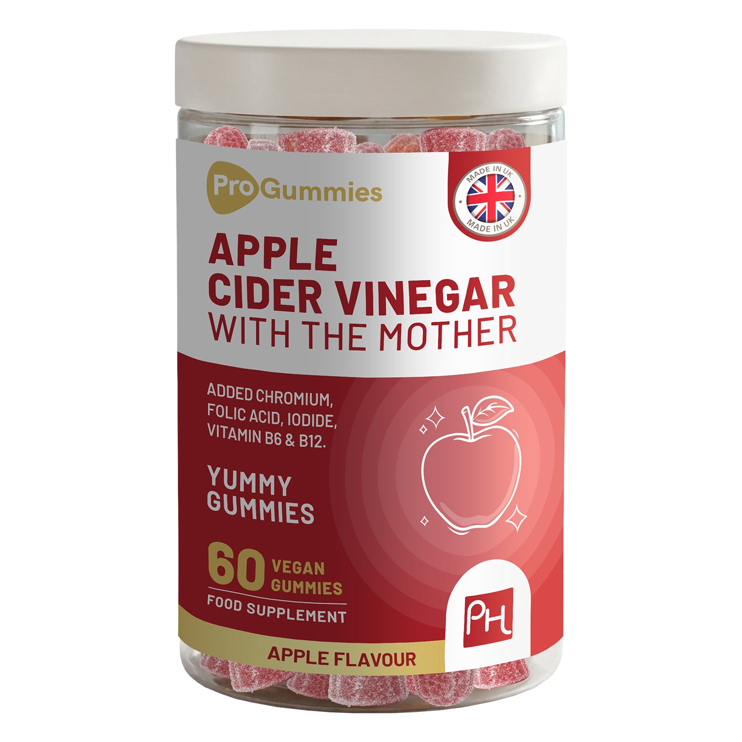 Prowise Healthcare Apple Cider Vinegar Gummies with The Mother 1000mg, Vitamin B12, Vitamin B6, Folic Acid, Chromium & Iodine, 60 Vegan Gummies, Apple Flavour, Made in UK