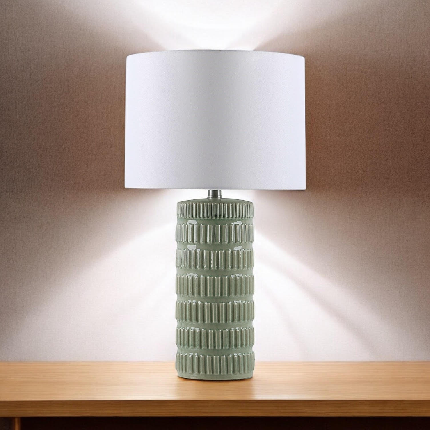 MSL 43cm Ceramic Table Lamp with Shade, Inline Rocker Switch, Double Insulated