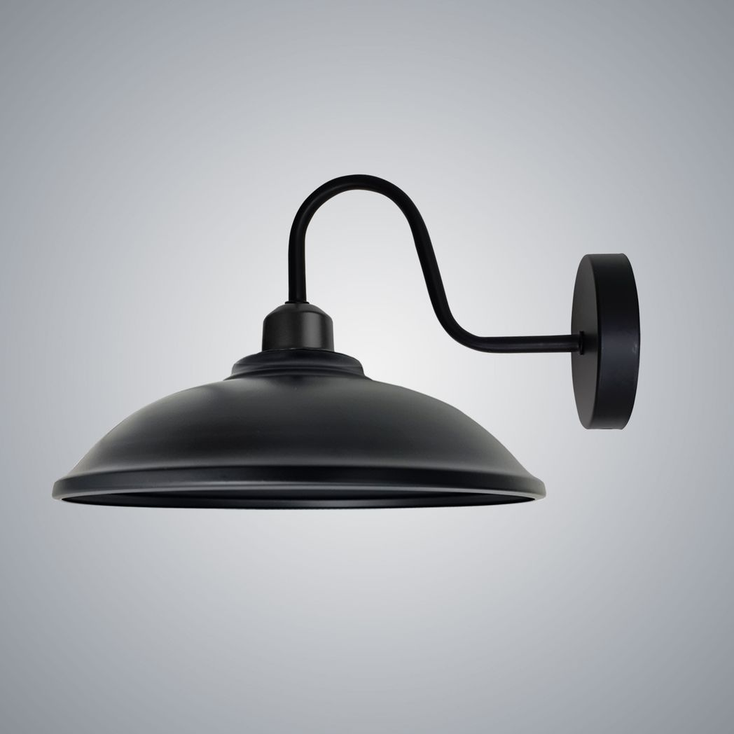 Black Vintage Wall Sconce, E27 Base, Hemisphere Shade, Indoor